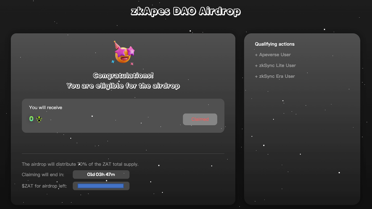 zkSync生态Meme币ZAT爆红、已暴涨超450%!zkApes空投教学 zkSync生态Meme币ZAT爆红、已暴涨超450%!zkApes空投教学